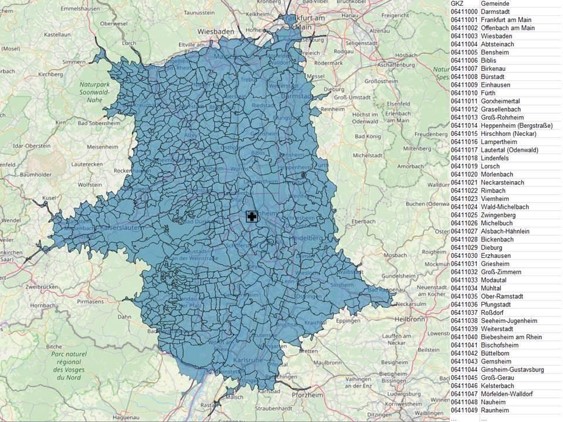 Filterung der Gemeinden innerhalb des 60-minütigen Einzugsgebietes auf Basis von OpenStreetMap und QGIS 